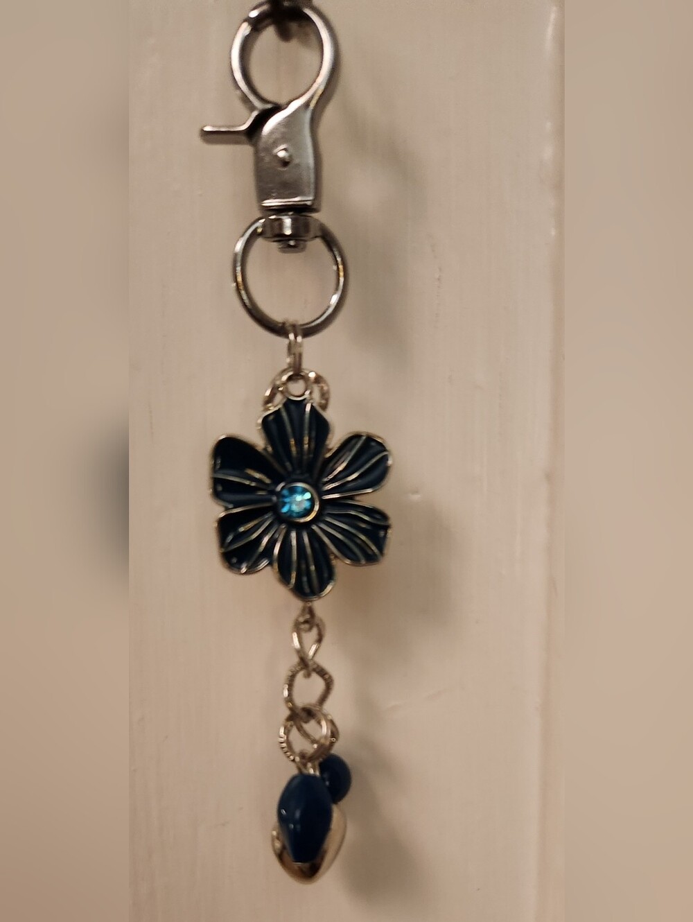 Source Unknown Navy Flower Key & Card Holder with Blue Crystal Accent